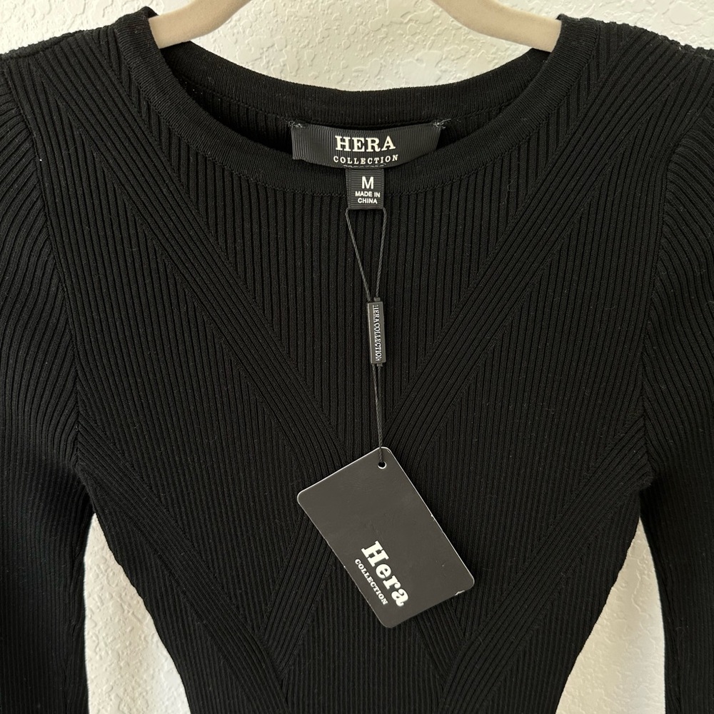 Beautiful Black Knit Bodycon Mini Dress with Arm Details
